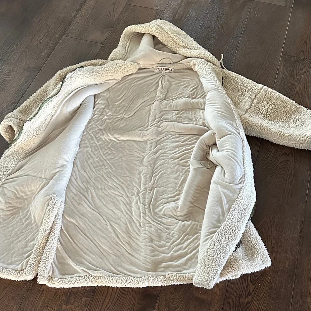 Free People Cream Hooded Teddy Sherpa Jacket - Picture 3 of 5